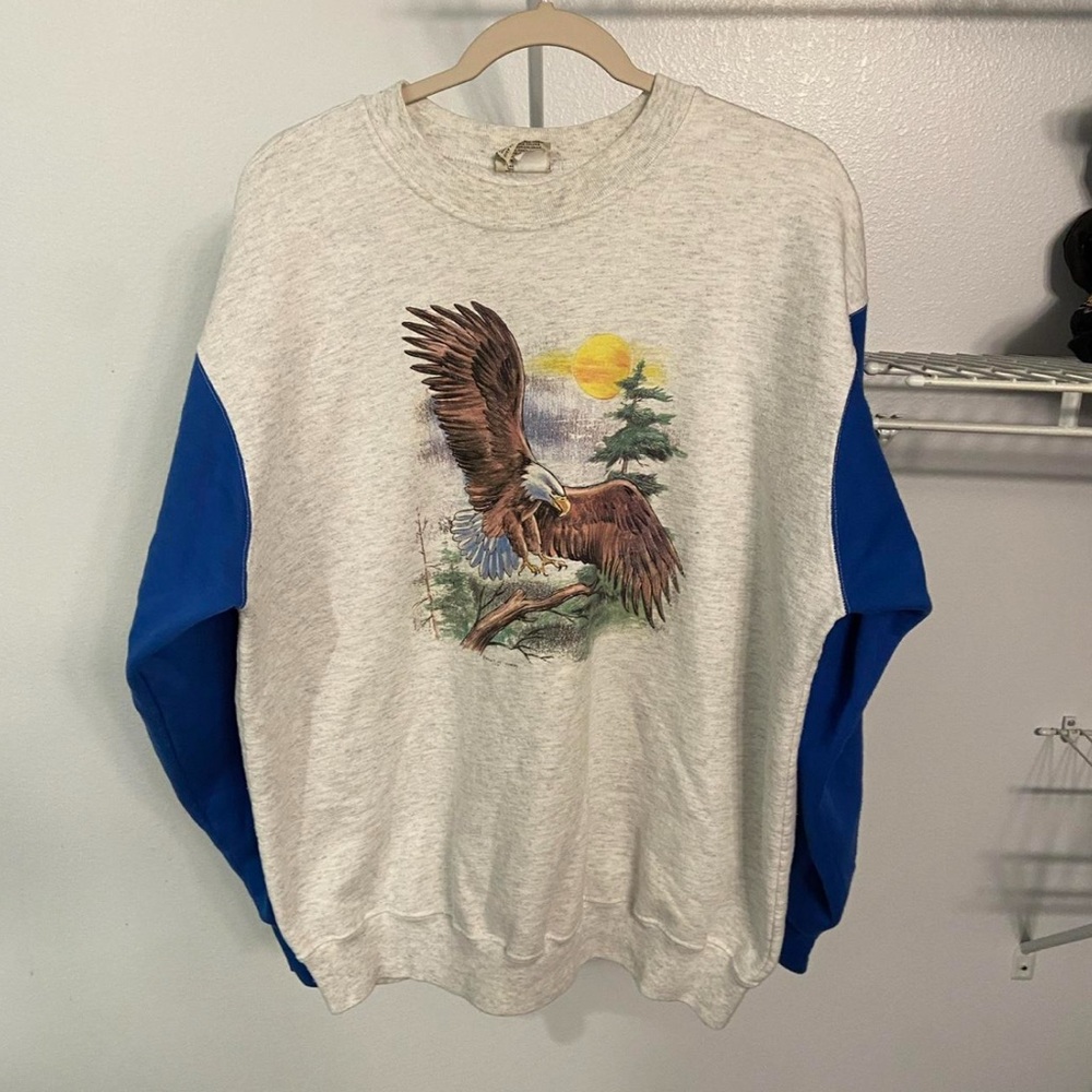Men's Gray and Blue Eagle Print Sweater